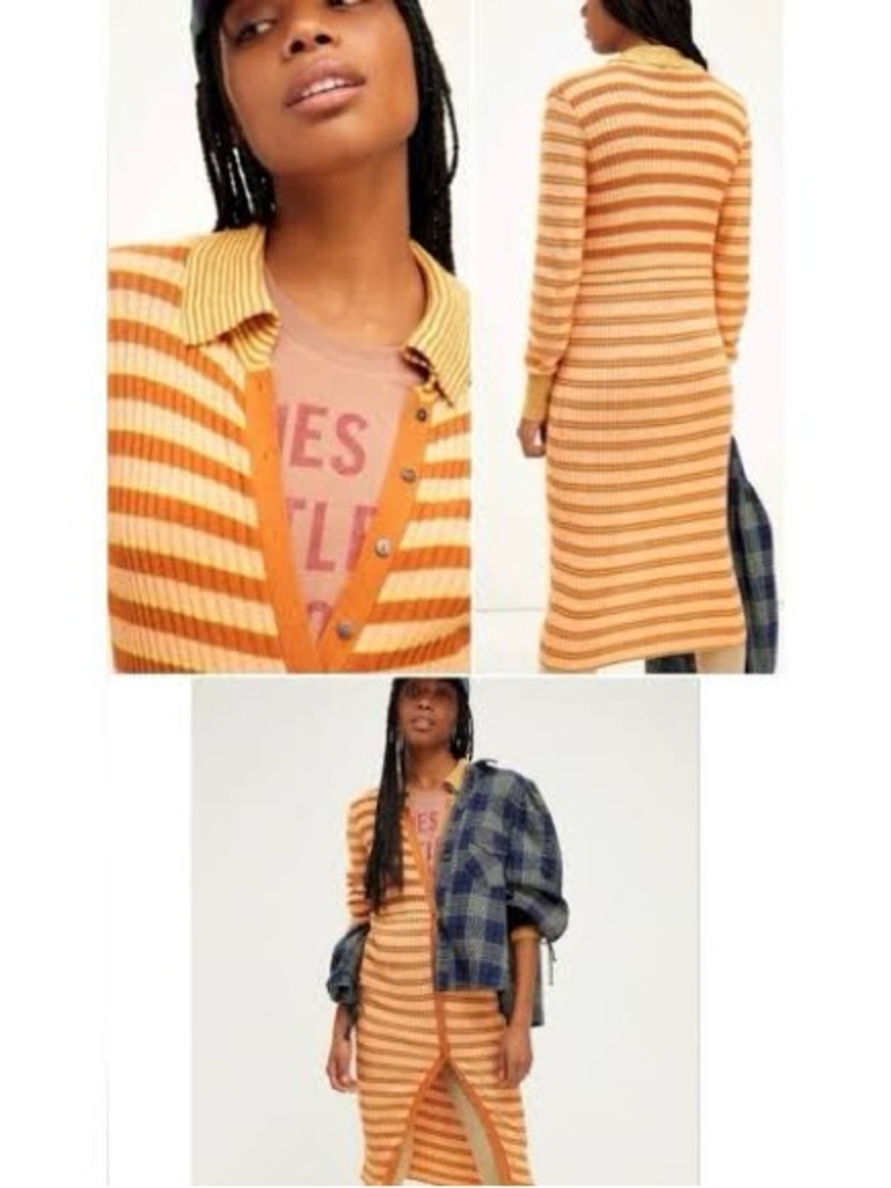 Free People Clear Skies Cardi Dress Ribbed Stripe Button Front Midi Size Small - Picture 8 of 8